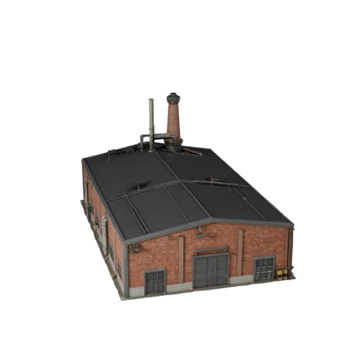 Низкополигональный 3D-модель здания фабрики для игровых ассетов в реальном времени