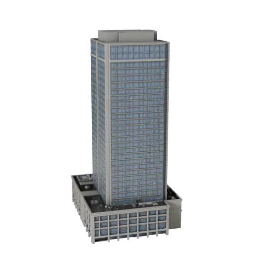 3D модель высотного офисного здания, готовая к Blender, вид рендеринга студии Blender, показывающий материалы коммерческого о