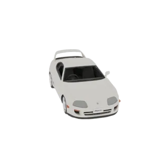 3D-модель белого спорткара Toyota Supra, вид спереди в три четверти на белом фоне.