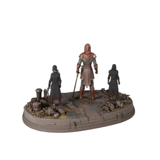 Предпросмотр высокополигональной 3D-модели виньетки битвы в подземелье, показывающий слои, студийный вид крупным планом, глуб