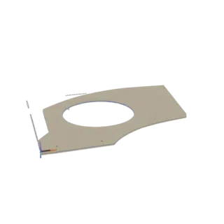 3D рендер бежевой изогнутой панели с большим круглым вырезом по центру на белом фоне.