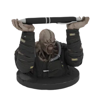3D model of Nemesis from Resident Evil holding a pen as a pen holder, with a white background.