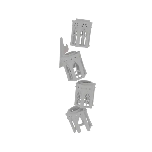 Набор из четырех белых 3D-моделей готических фонарей, расположенных каскадом на белом фоне.