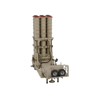 3D модель зенитно-ракетного комплекса С-300 на трейлере, вид под небольшим углом.