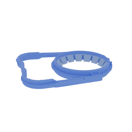 3D model of a blue intake manifold gasket with a distinctive ribbed inner edge, presented on a white background.