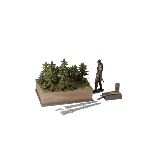 Предпросмотр высокополигональной 3D-модели диорамы "Лесной уголок", показывающий слои, студийный вид крупным планом, глубину