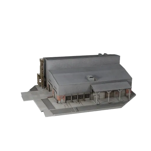 Печатная STL 3D модель сталелитейного завода, изометрический вид, показывающий промышленные строительные материалы и архитект