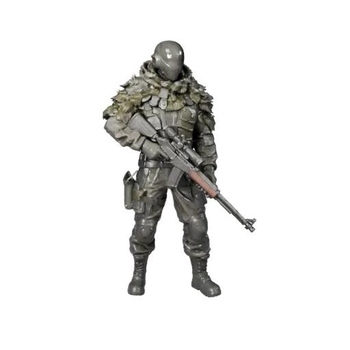 3D персонаж Sci Fi Sniper, вид в окне движка, готовый к Unreal Engine ассет со стойкой; винтовка, прицел, элементы маскировки