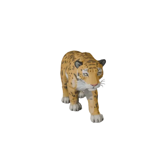 Низкополигональная 3D-модель ягуара, вид сбоку в игровой камере, низкополигональная модель животного с подушечками усов, скол