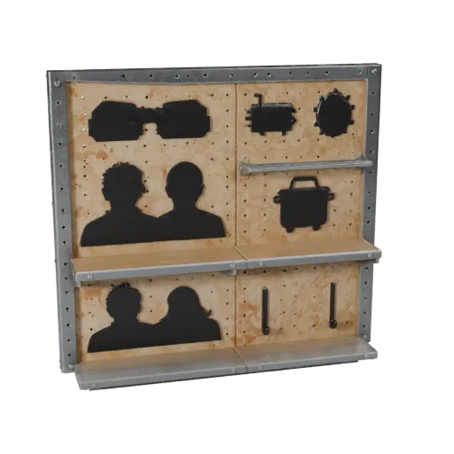 Реалистичная 3D-модель стеллажа для гаража, трехчетвертной студийный рендер, показывающий стальные рамы, устойчивые крепления