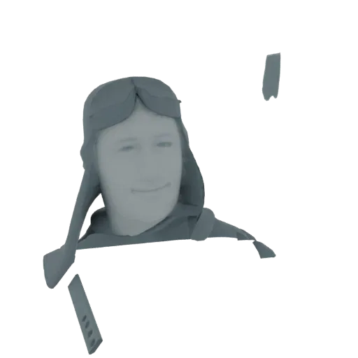 Рендер 3D модели бюста винтажного авиатора в очках и летной шапке, с легкой улыбкой.