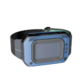 Низкополигональная 3D-модель трекера медицинского стиля, вид в игровом окне с трех четвертей, показывающий силикон, носимый