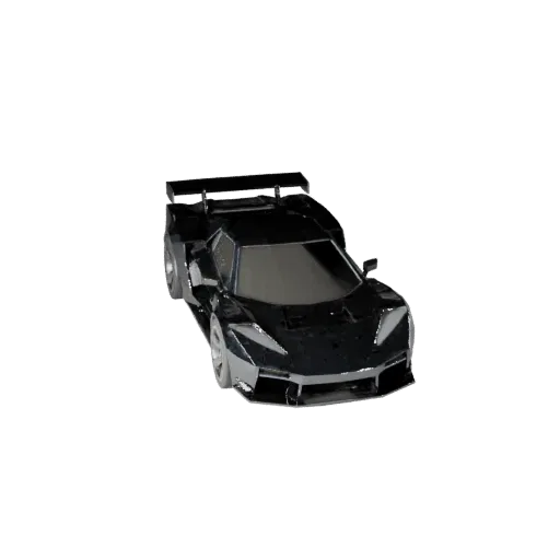 Низкополигональная 3D-модель гоночного автомобиля, вид из игрового окна в три четверти, низкополигональный игровой ресурс тра