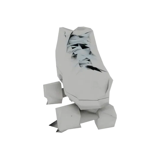 Лоу-поли 3D модель белого роликового конька с видимыми трещинами и текстурой износа, представленная на белом фоне.