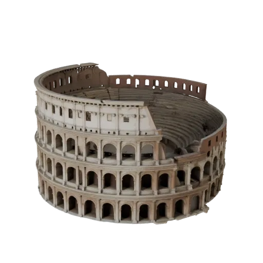 Реалистичная 3D модель Колизея, вид с трех четвертей снаружи, показывающий материалы структуры достопримечательности и архите