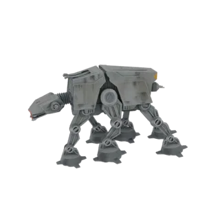 3D модель серого AT-BT Вездеходного Боевого Танка с четырьмя шарнирными ногами и детализированным головным блоком на белом фо