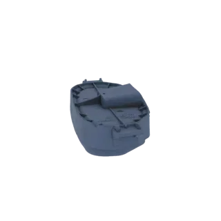 3D модель серой пластиковой базовой детали с видимыми точками крепления и внутренними структурными деталями, представленная н