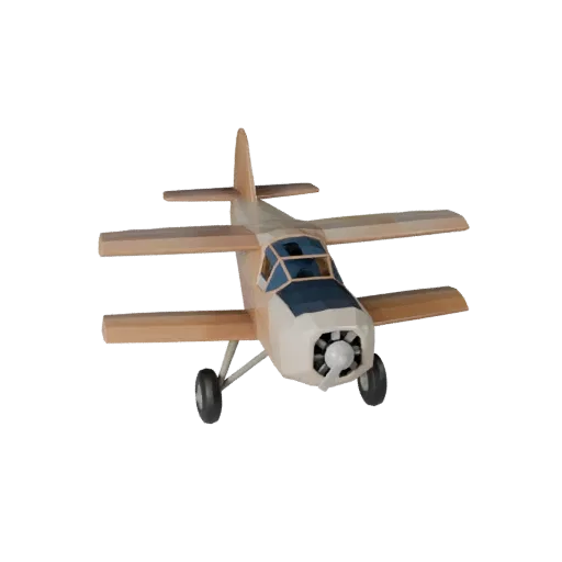 Низкополигональная 3D-модель винтажного гидросамолета, вид из игрового окна в три четверти, низкополигональный ассет транспор