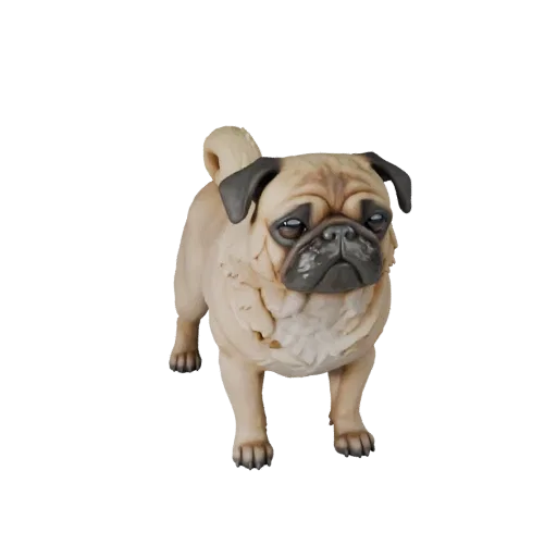 Высокополигональная 3D-модель мопса STL, изометрический вид, готовая к печати фигурка животного с направлением шерсти, объемо