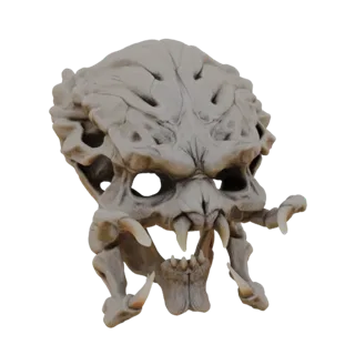 Детализированная 3D модель культовой маски Хищника, демонстрирующая ее сложные детали и устрашающий вид.