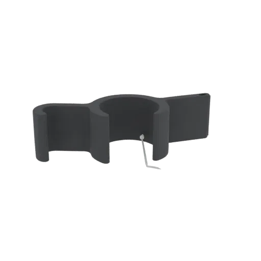 3D модель темно-серого держателя для кабеля с U-образным зажимом и плоской площадкой для крепления.
