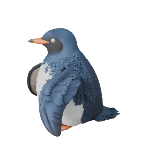 3D модель пингвина, вид сбоку, рендер дикой природы, готовый для Blender ассет животного с направлением перьев, логикой склад