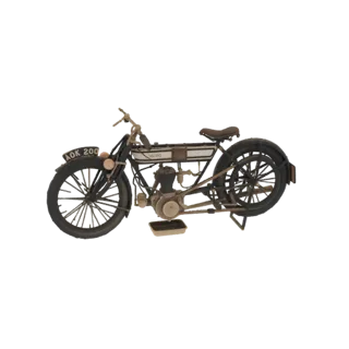 Вид сбоку детализированной 3D модели винтажного мотоцикла Norton 1912 года с черной рамой, колесами со спицами и седлом.