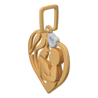 3D модель кулона в форме сердца с матерью и ребенком, с маленьким кулоном-сердечком.