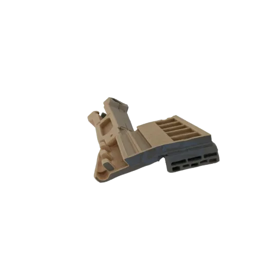 3D модель тактического магазина для винтовки в коричнево-сером цвете, вид под небольшим углом сверху.