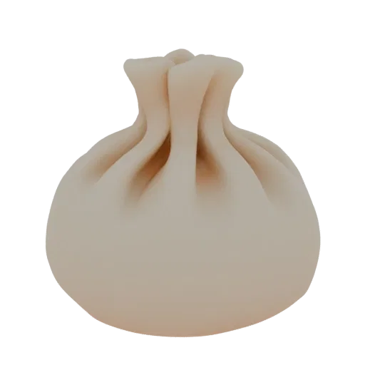 3D-модель пельменя, крупным планом, показывающая его текстуру и форму
