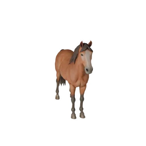 3D модель лошади, рендер дикой природы сбоку, готовый для Blender ассет животного с сужением морды, проработкой путовых суста