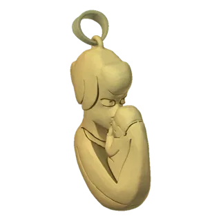 3D модель золотого кулона, изображающего мать, нежно обнимающую ребенка.