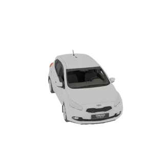 3D модель белого хэтчбека Kia Cee'd, вид спереди три четверти на белом фоне.