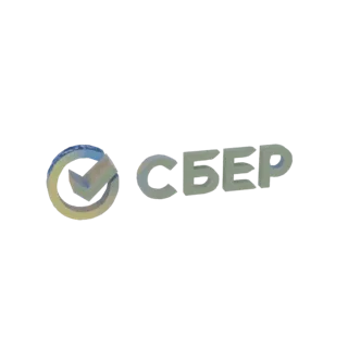 3D model of the Sberbank logo, featuring a metallic checkmark inside a circle and the text 'SBER'.
