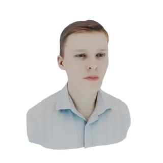 Рендер 3D модели молодого человека со светло-каштановыми волосами в голубой рубашке с воротником, слегка повернутого вправо.