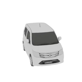 Рендер 3D модели белого Suzuki WagonR, вид с немного приподнятого передне-левого угла на белом фоне.