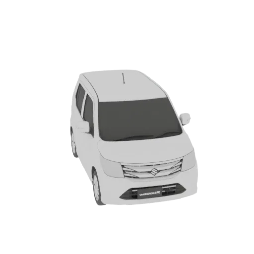 Рендер 3D модели белого Suzuki WagonR, вид с немного приподнятого передне-левого угла на белом фоне.