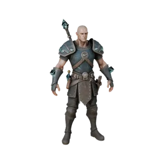3D персонаж средневекового ремесленника NPC, вид в окне движка, готовый к анимации ассет в статичной позе с PBR