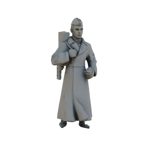 3D модель советского солдата в форме, с винтовкой, неокрашенная, серая.
