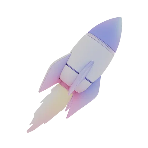 3D модель элегантного радужного космического корабля с красочным огненным следом, вид сбоку.