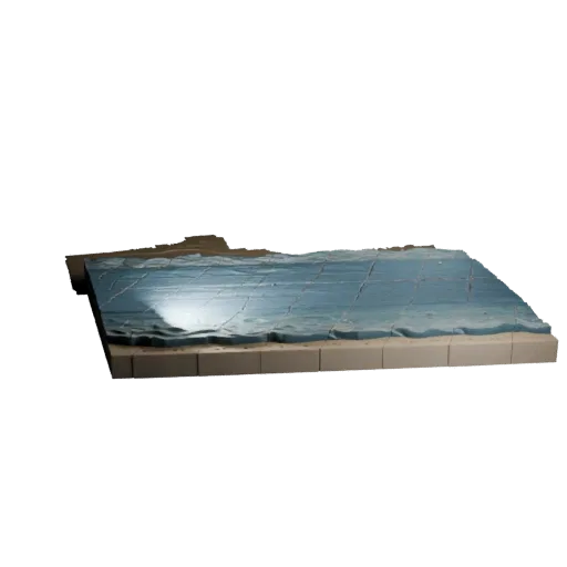 Модульная 3D-модель "Край волны на пляже", изометрический вид модульного набора, показывающий мокрый камень, края воды.
