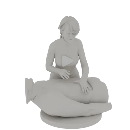 3D модель женщины-массажиста, делающей массаж пациенту, в нейтральном сером материале.