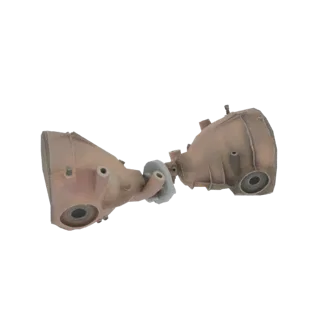 3D-модель сборки винтажного дифференциального редуктора с состаренной металлической текстурой, показывающая шестерни и корпус