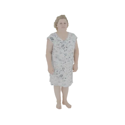 3D модель женщины в белом платье с синим цветочным узором