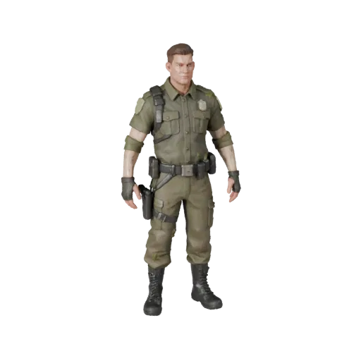 Реалистичный 3D персонаж офицера NPC, вид из вьюпорта движка, ассет для Unreal Engine в статичной позе с PBR
