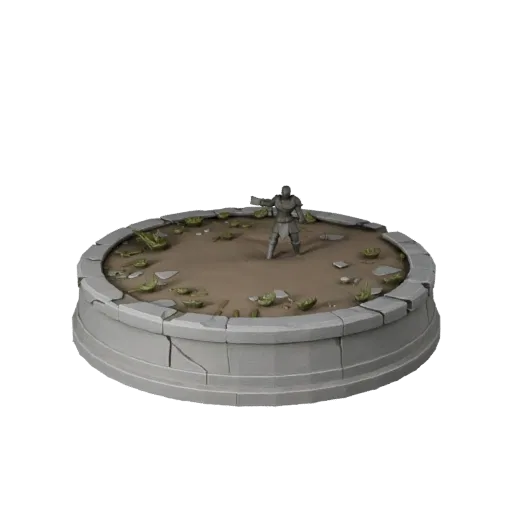 Высокополигональная 3D-модель разрушенной круглой подставки, показывающая форму ободка, студийный вид крупным планом, высоту