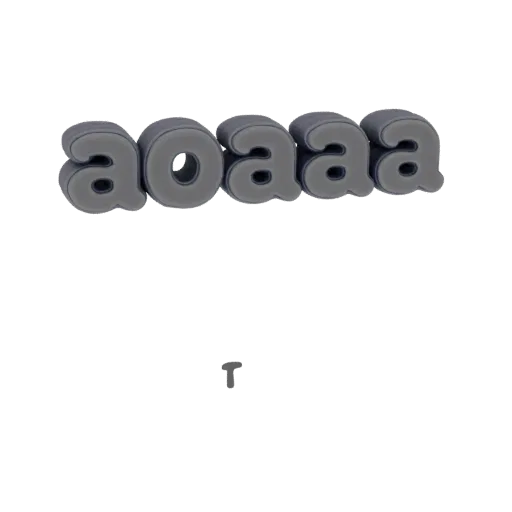 3D модель объемных букв "аоаааа" в современном сером цвете, с гладкими округлыми формами.