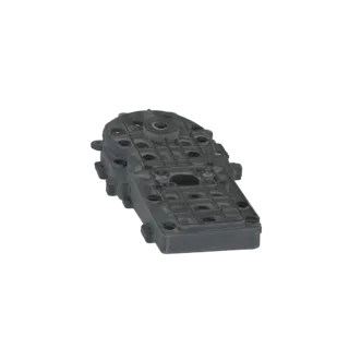 3D модель темно-серого корпуса промышленного редуктора с видимыми точками крепления и внутренней сетчатой структурой.