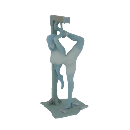 3D-модель балерины в очень гибкой, артистичной позе, с изящно вытянутыми и изогнутыми конечностями.