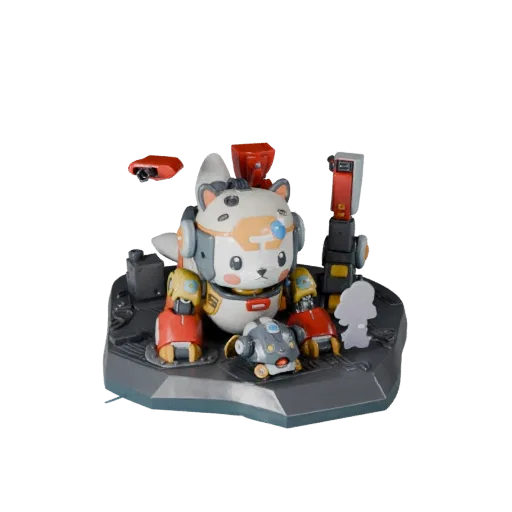Коллекционная 3D-модель Робот-животное Маскот, демонстрирующая позу, студийный крупный план, выражение и гладкие поверхности